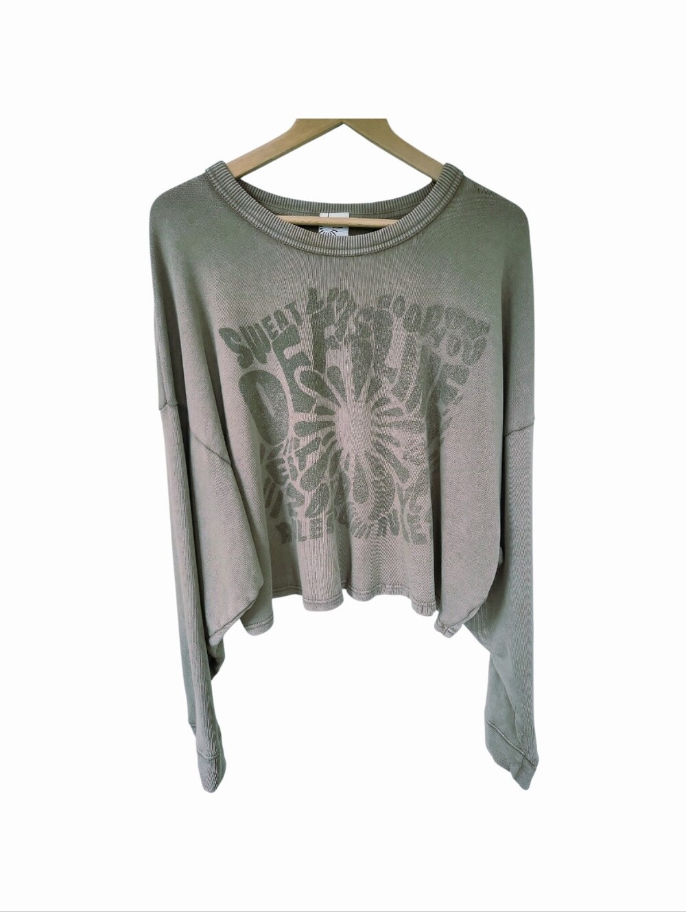 Offline By Aerie Khaki Oversized Cropped Sweatshirt XL - Picture 10 of 10
